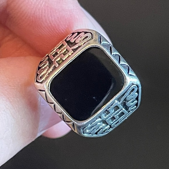 S925 silver black obsidian stone ring size 8 - Picture 7 of 8